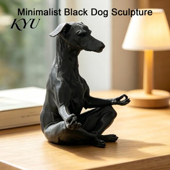 Funny Desk Accessories for Office 3D Printed Meditating Dog Statue, Zen Sitting Puppy Figurine Contemporary Black Home Decor, Creative Animal