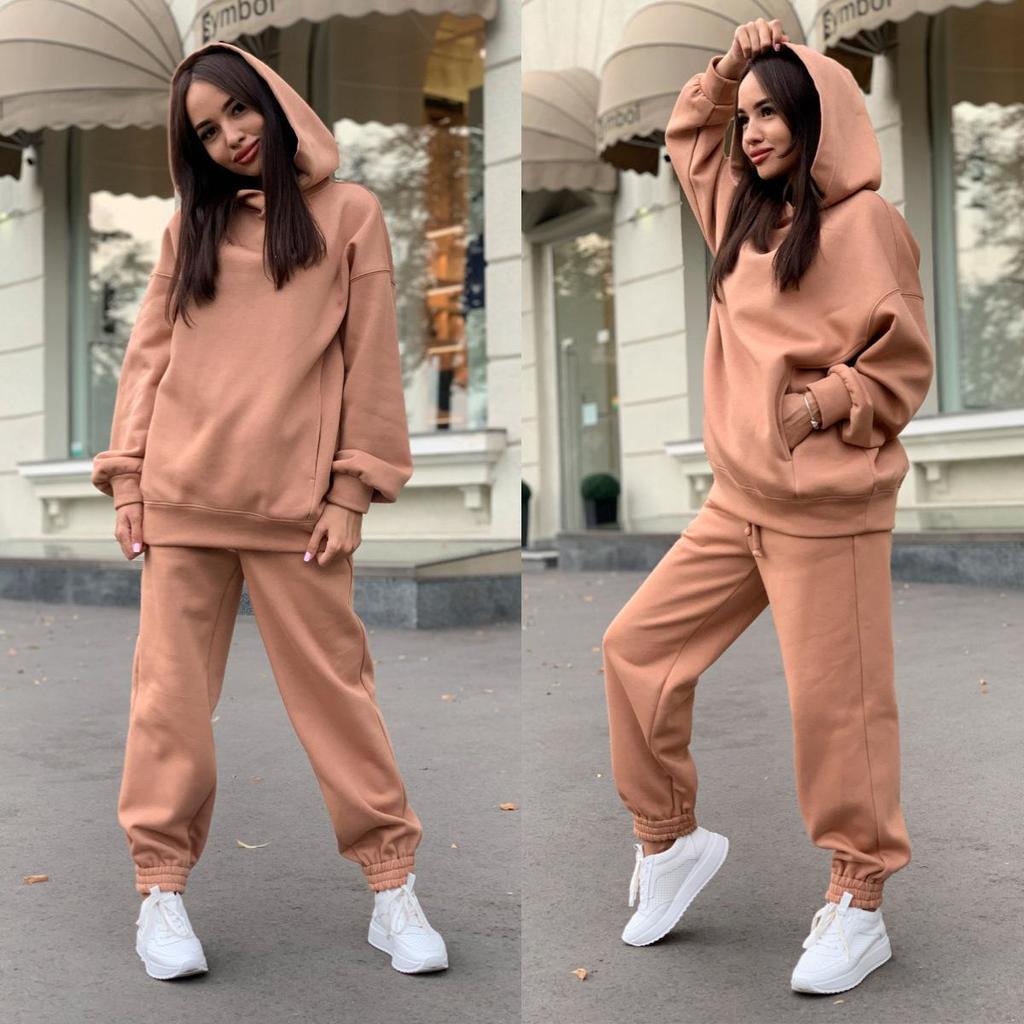 Autumn and Winter Outdoor Sports Solid Color Hooded Sweater Casual Two-piece Suit