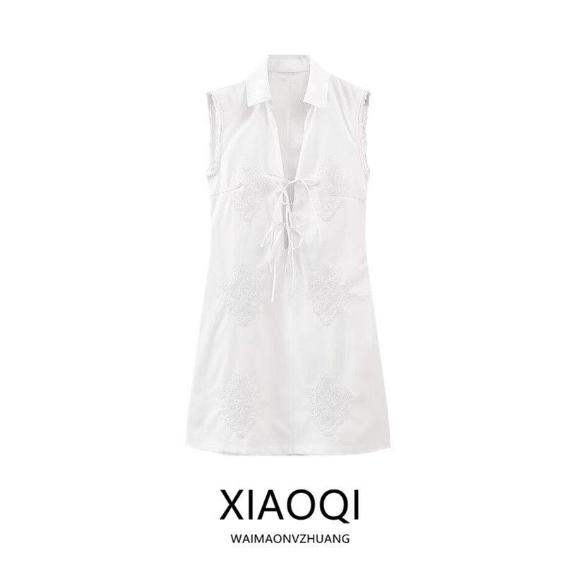 Fashion Style 2024 Spring/Summer New Arrival Women's Clothing Stylish Easiest for Match Shoelace Poplin Shirt Dress 7521319