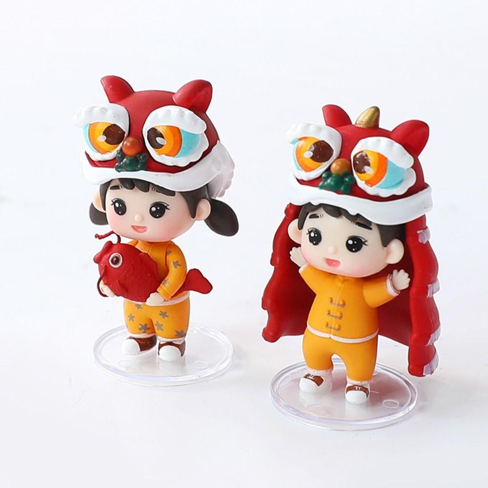 PVC Lion Dance Koi Boy Girl Doll Decoration New Year Miniature Ornaments  Car Interior Supplies