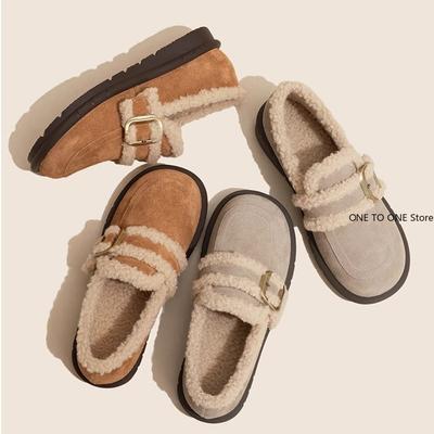 Женские мокасины с круглым носком на меху, женские туфли на платформе, зимние криперы, новое платье, римские флоковые ботинки до середины голени, однотонные, зимние, базовые, средние