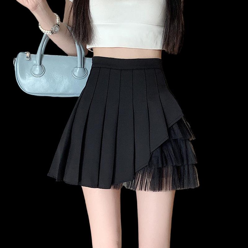 Юбка трапециевидной формы с сеткой и высокой талией в стиле колледжа в Корейском стиле – женская летняя облегающая юбка