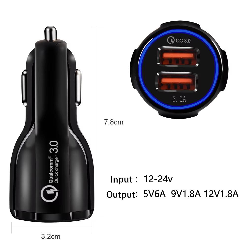 Автомобильное зарядное устройство 18 Вт 3,1 А, двойной USB, быстрая зарядка QC, адаптер-зарядка для телефона для iPhone 16 Pro Max 13 14 15 Pro Xiaomi Samsung Huawei