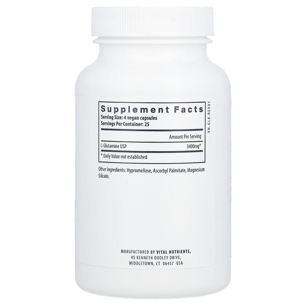 Глютамин, 3400 мг, 100 вегетарианских капсул (850 мг на капсулу)