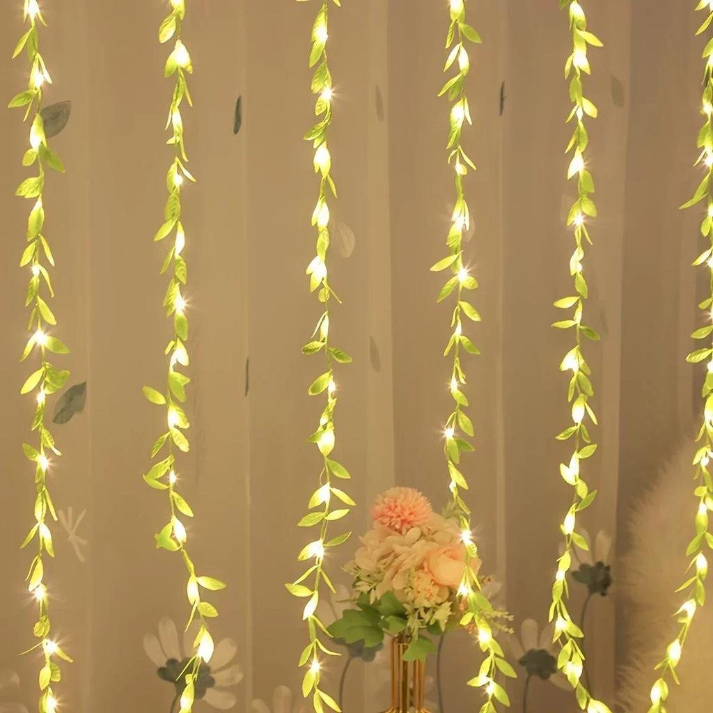 2/3M 20LED Leaf String Lights USB Plug Willow занавес Lamp Спальня Декоративная имитация зеленого листового ротанга Медная проволока Light