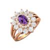 6X4MM Oval Amethyst Gemstone 925 Sterling Silver Rose Plated Halo Split Shank Ring