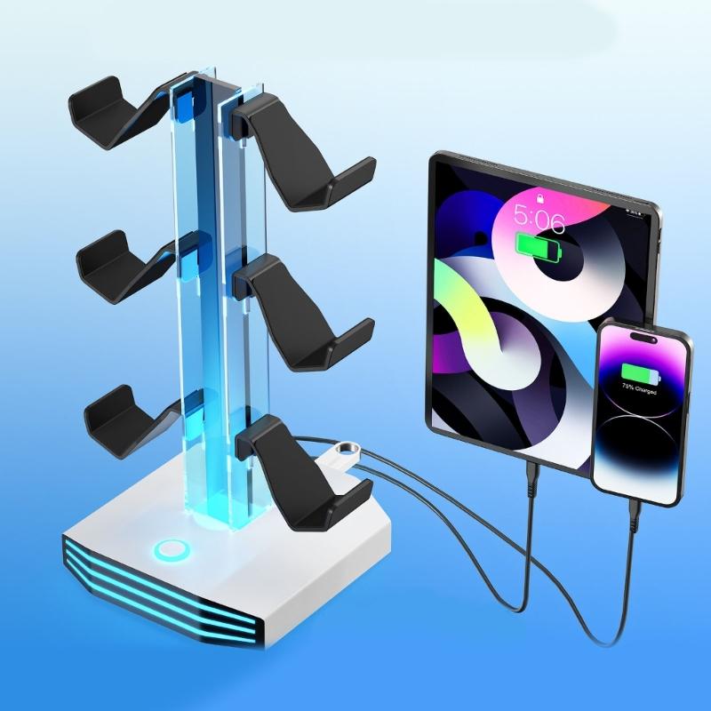 Стойка для игрового контроллера и звукового оборудования с двумя USB-портами и 9 цветовыми световыми эффектами для различных игровых систем