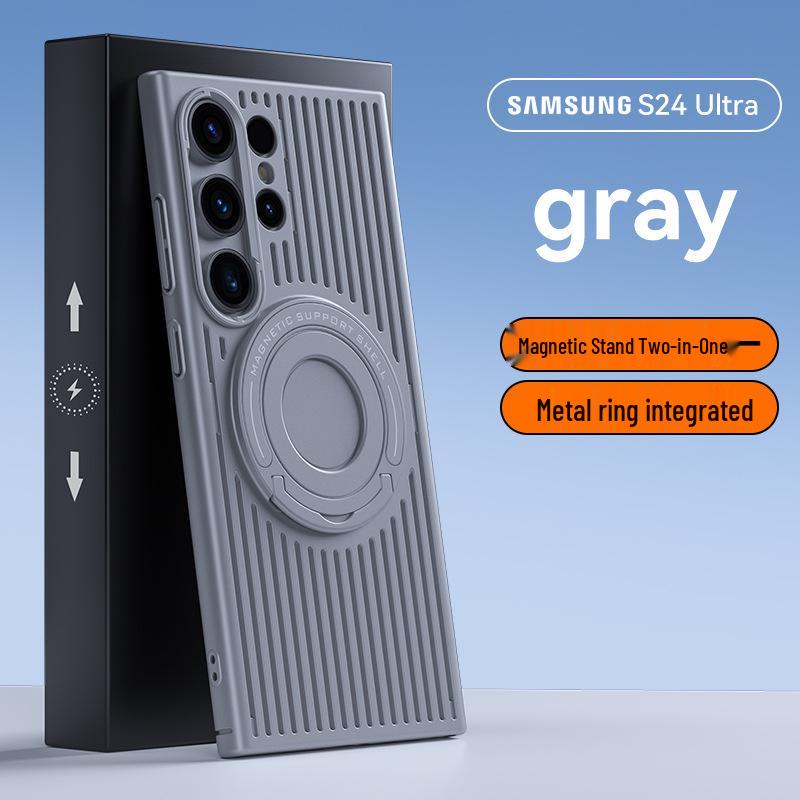 Сетчатый чехол для телефона Samsung S25 Ultra с магнитной подставкой-стержнем, теплоотводом, защитой от падений, матовым покрытием