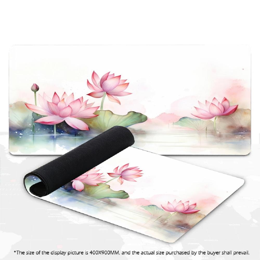 XXL Large Mousepad Chinese Ink Lotus Koi Watercolor Mountain Landscape Deskmat Non Slip Rubber Keyboard Mat Gaming Office Laptop