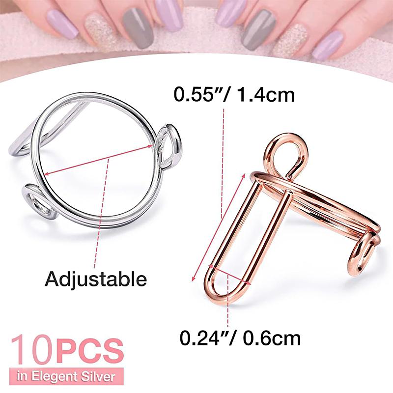 10PC Nail Rings Recyclable Removable Nail Ring Environmentally Friendly DIY Adjustable Metal Open Ring No Fading Multicolor