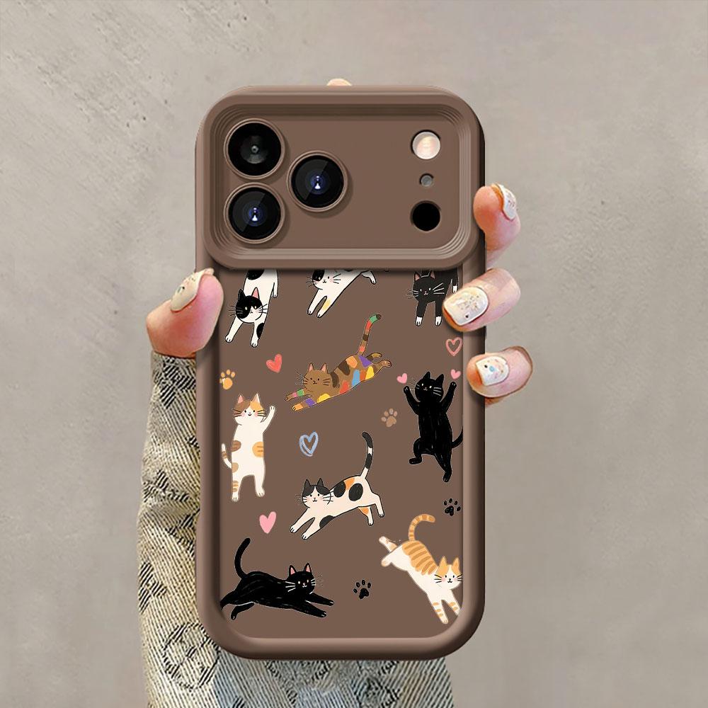 Чехол-бампер из матового силикона с рисунком милого кота на весь экран для iPhone 17 Pro Max 16 15 14 13 12 11 Pro XR 7 8 Plus 16E, противоударный TPU