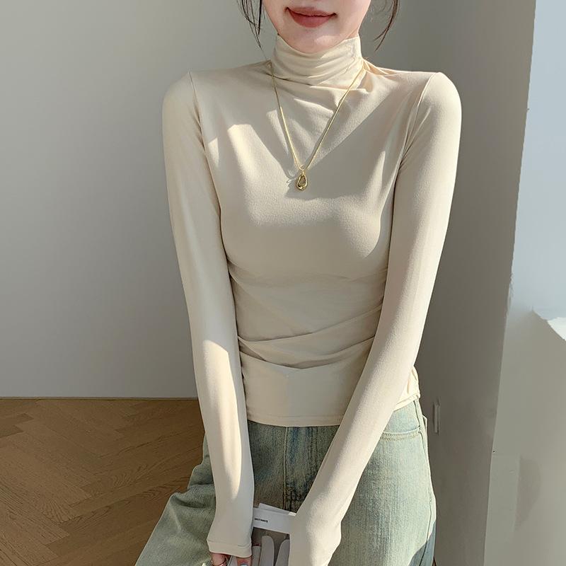 Нижнее белье для женщин с полувысоким воротом для осени и зимы, рубашка из матовой основы, облегающая верхняя футболка с длинными рукавами