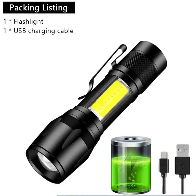 Portable LED Flashlight P120 USB Rechargeable Zoom Flashlight Waterproof Torch Emergency Power Bank Function for Camping Hiking