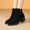 Мода 2025 Новая осенне-зимняя мода Однотонные ботильоны Круглый носок Квадратный каблук Боковая молния Однотонные повседневные ботинки Сохраняют тепло 35-41
