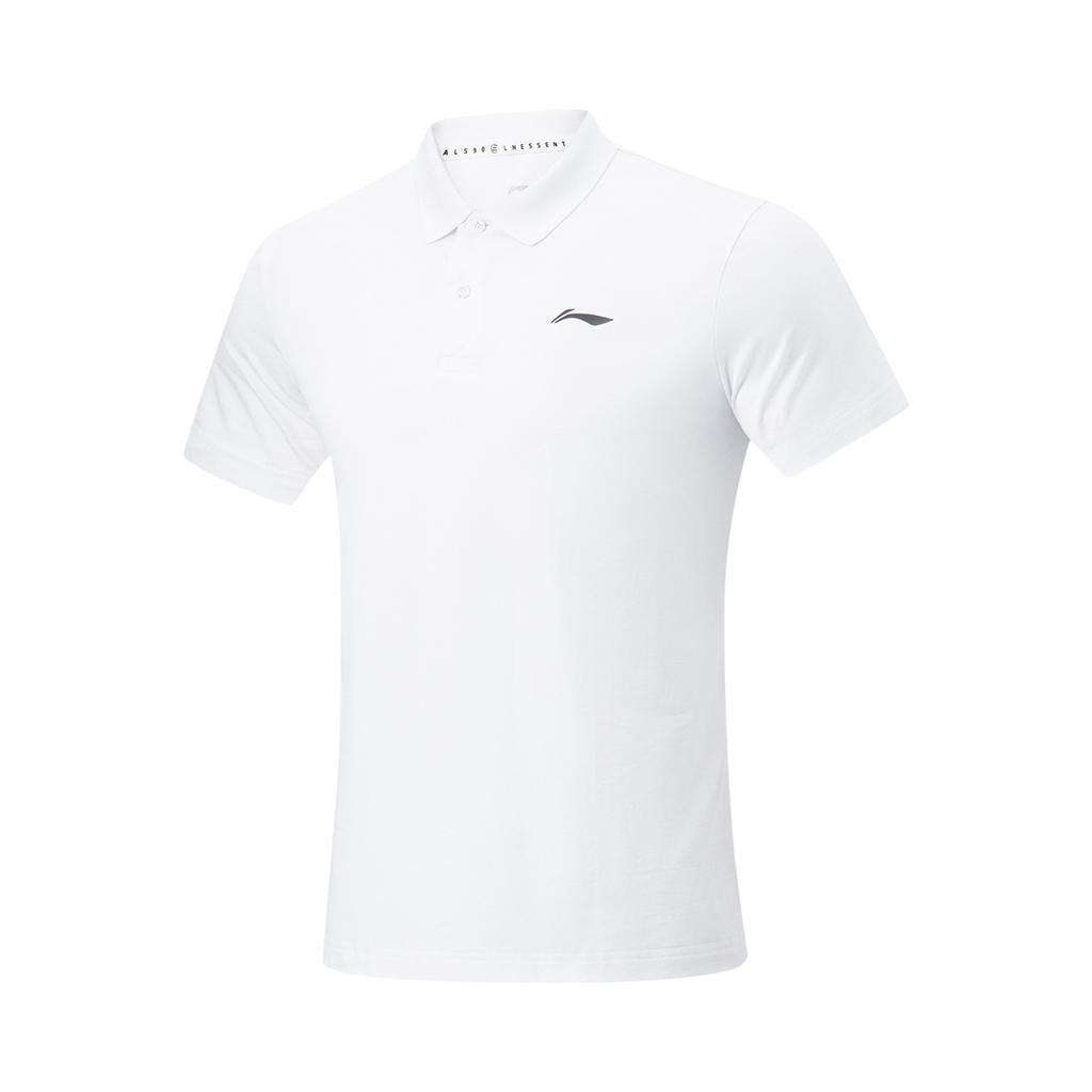 Li Ning Fitness Series Logo Print Casual Short Sleeve Polo Shirt Men Polo Shirts White APLT321-1