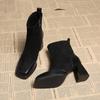 Cow Suede Ankle Modern Boots Spring/Autumn Square Toe Ladies Shoes 2024 High Quality Mid Heel Solid Concise Women's Boots