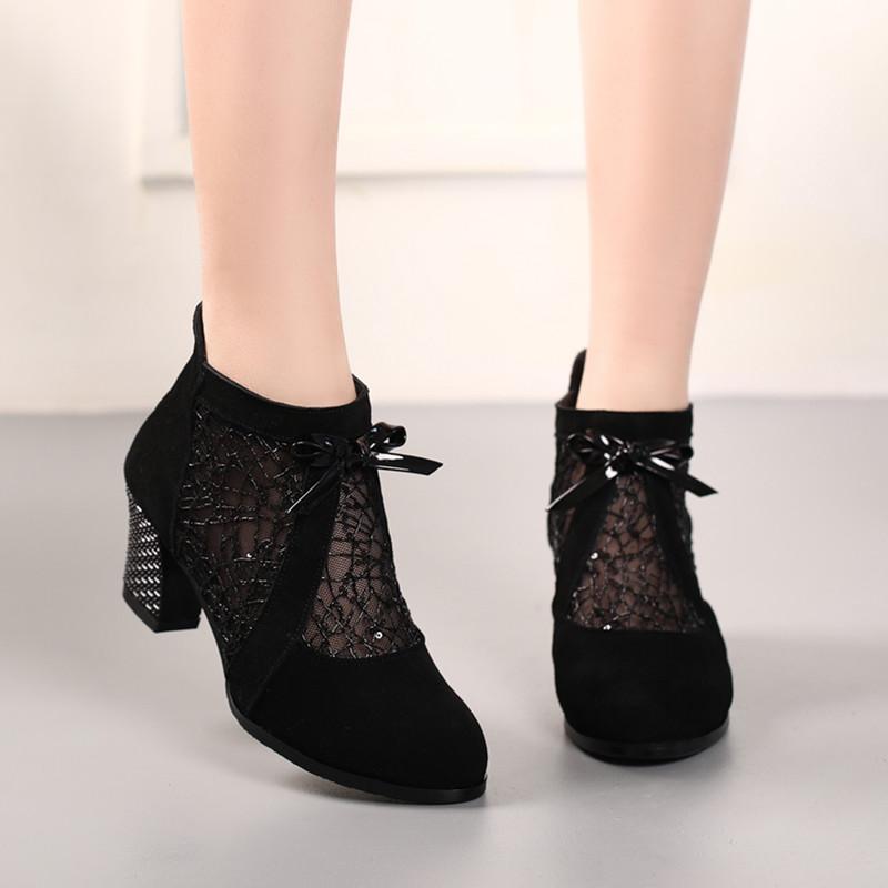 Fashion GKTINOO Fashion Rhinestones Gauze Sandals Summer New Mesh Boots Genuine Leather Women's Shoes Hollow Boots Large Size 40-42