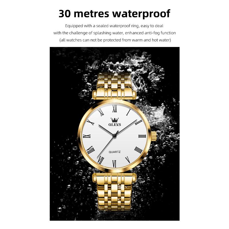 OLEVS Мужские часы, модные и простые, золотые, водонепроницаемые, кварцевые часы из нержавеющей стали, роскошные брендовые деловые мужские часы