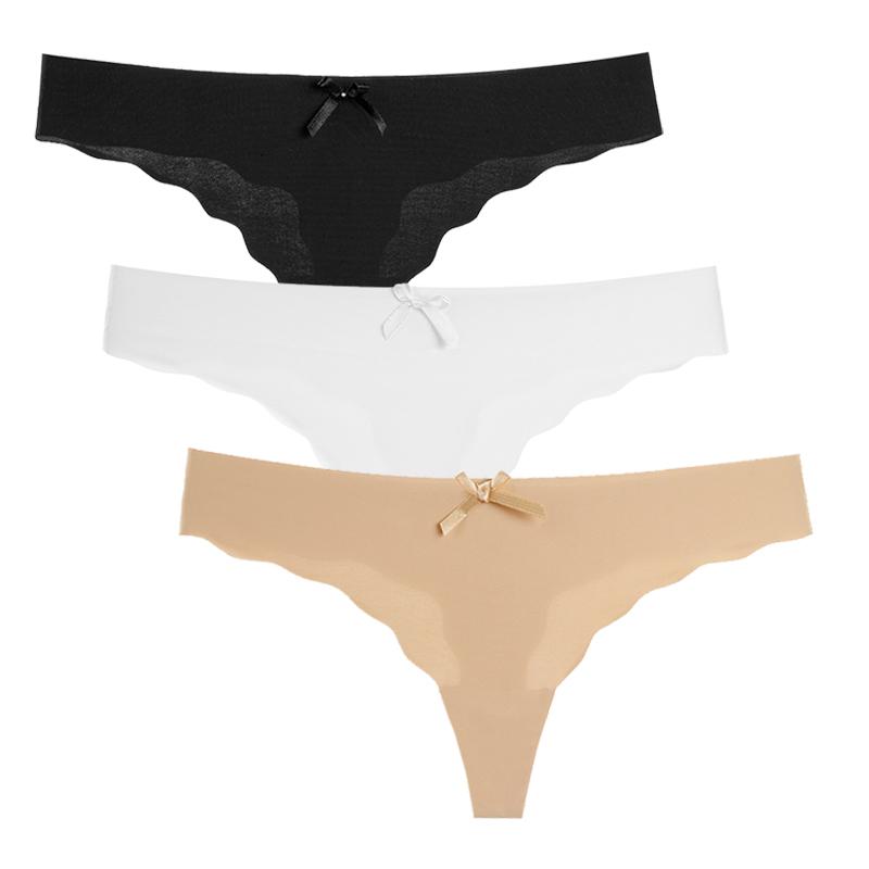 3Pcs/Set Sexy Thongs Women's Ice Silk Panties Underwear Seamless Solid G-String Thongs Low Waist Female Lingerie T-back