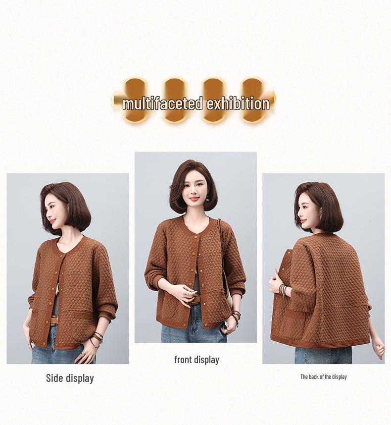 Women's Argyle Baseball Jacket - Loose Casual Round Neck, Long Sleeve for Spring & Autumn