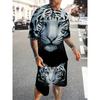 New Summer Fashion Animal Print Suit Black and White Tiger 3D Pattern Outdoor Street Shooting Sportswear Men's Casual Wear
