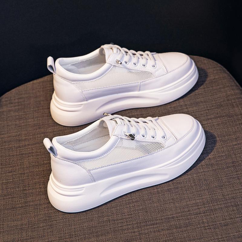 Маленькие белые туфли с внутренней стороны, женские весенние новые универсальные белые туфли, спортивные женские одинарные туфли из воловьей кожи на толстой подошве