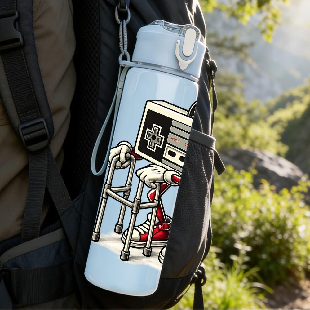1PC Vintage Boombox Radio Retro Print 750ml Color Plastic Sports Water Bottle Leakproof Flip Straw Lid Suitable for Sports Office Home Use