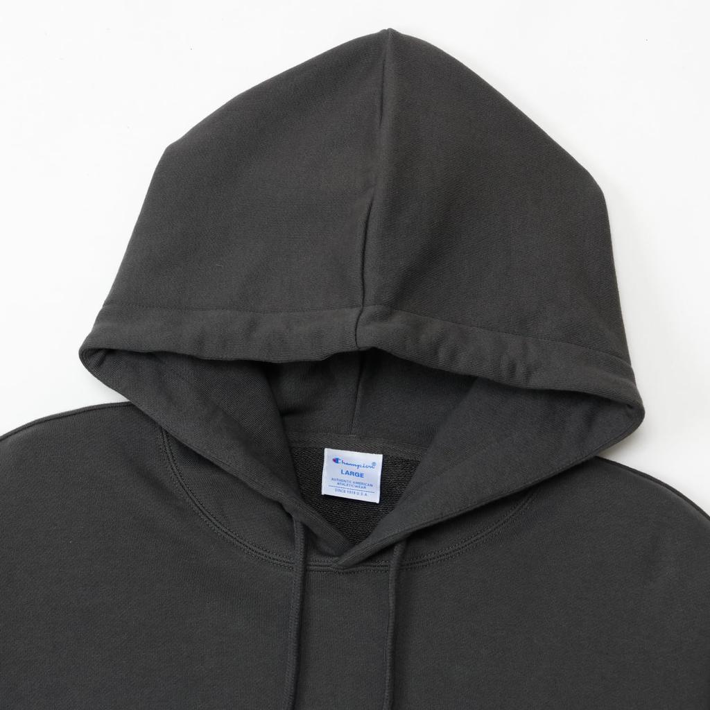 Champion Long Sleeve Hooded Off Crew Logo Relaxed Drop Shoulder Men's Sweatshirt, Black, C8-A122Z, Neck, One-Point Embroidery, Fit,