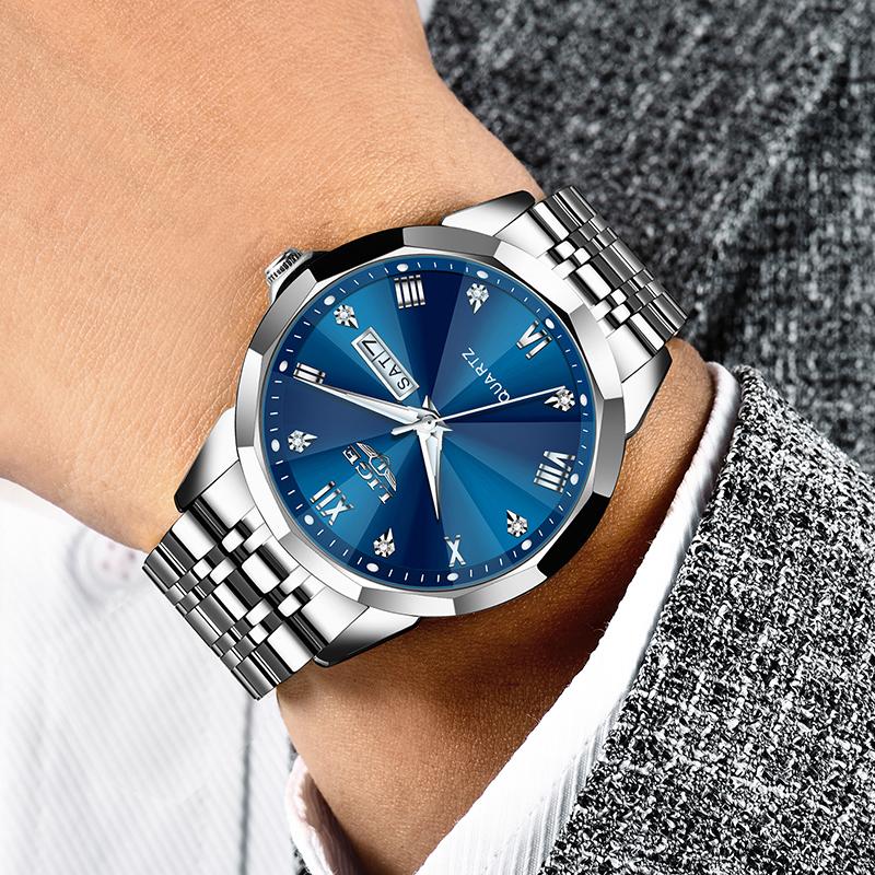 LIGE Новые мужские модные часы, роскошные деловые кварцевые часы из нержавеющей стали, водонепроницаемые часы, ночное свечение, дата, хронометр, часы