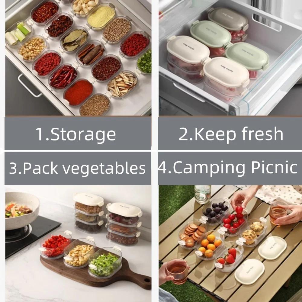 1/2/3/4 Layer Spice Vegetable Storage Box Refrigerator Crisper Camping Lunch Box Food Grade Grid Box Home Kitchen Peppercorn