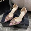 Women High Heel Pumps 6cm/9cm Pointed Toe Stiletto Low Heel Women's Shoes Office Lady Rhinestone Shoes Pink Heels Wedding