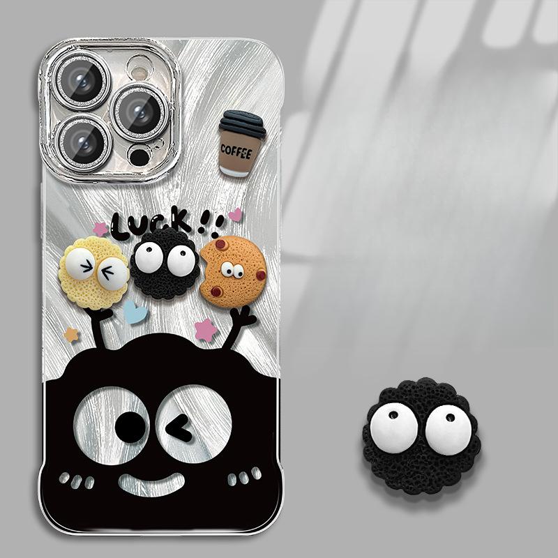 Кукла Кофейный Шарик из Угля Подходит для Apple 16 Перо Пряжа Бескаркасный Чехол для Мобильного Телефона 13promax Милый Мультяшный 15 Подставка