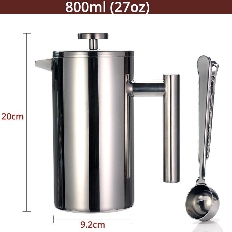 Best French Press Coffee Maker - Double Wall 304 Stainless Steel - Keeps Brewed Coffee or Tea Hot-3 Size with Sealing clip/Spoon