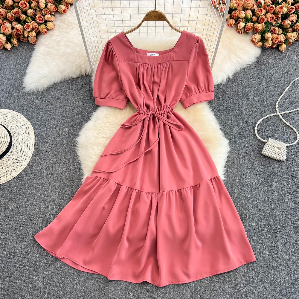 RUGOD 2022 летнее корейское платье с квадратным вырезом на талии, тонкое платье с пышными рукавами и колокольчиком, маленькое платье с галстуком