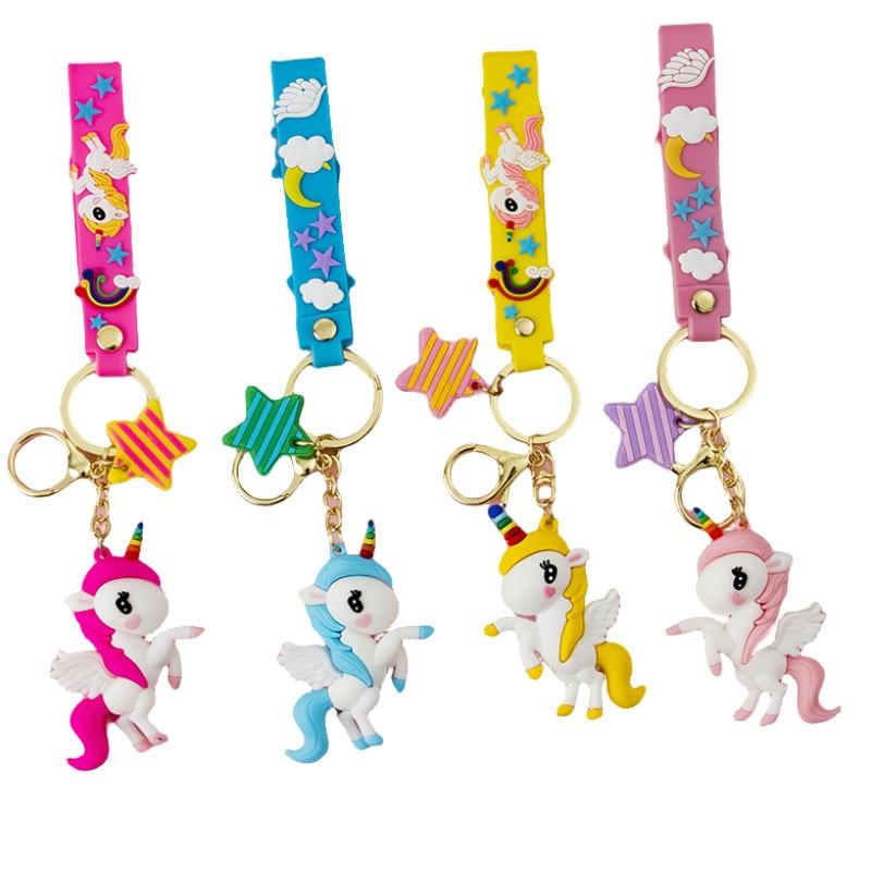 Cute Cartoon Rainbow Horse Keychain Pendant Unicorn Silicone Doll Women's Bag Car Key Chain Ring Decoration Bha-008y