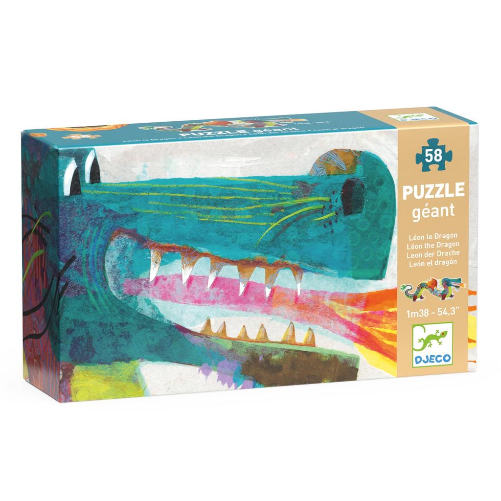 DJECO Giant Puzzle: Leon the Dragon, 58-Piece Jigsaw Puzzle, Large Puzzle, Montessori Educational Toy, Ages 4, 5, and 6, Boys, Elementary School