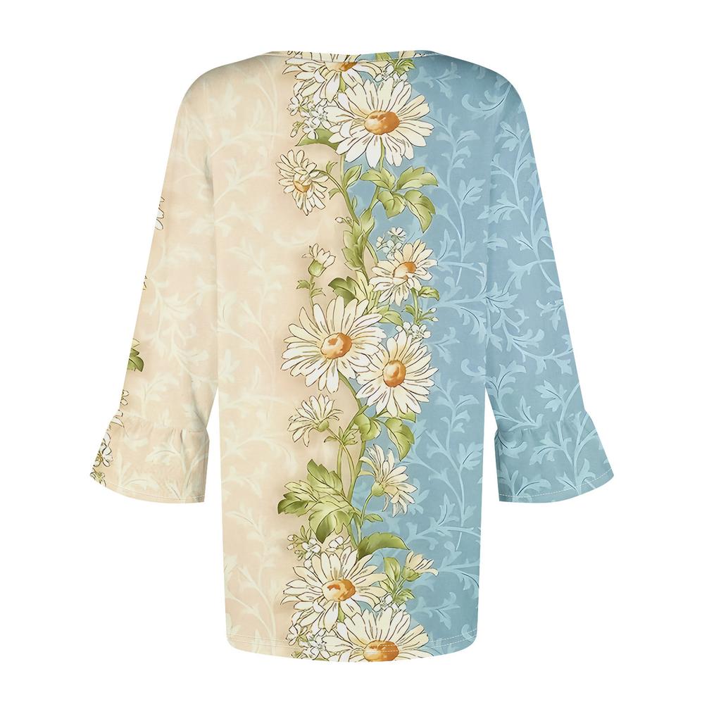 Женские топы с рукавами-колокольчиками 3/4, летние плиссированные рубашки с круглым вырезом, модные нарядные повседневные блузки-туники свободного покроя