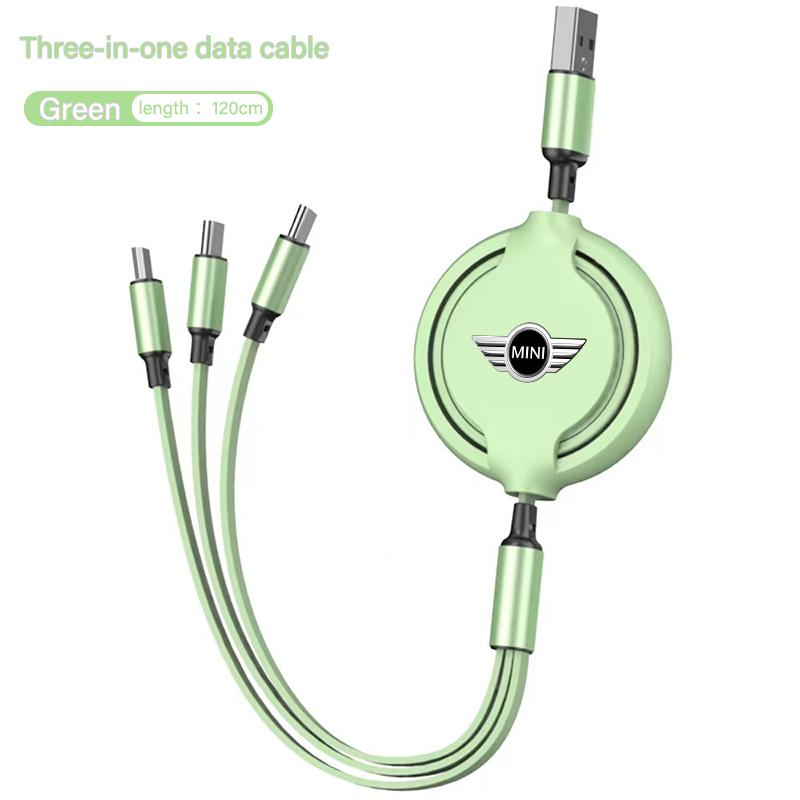3 In 1 Retractable Data Cable USB Car Charger Head Auto Accessories For Mini Cooper One JCW F54 F55 F56 F57 F60 R50 R52 R55 R57 69sd