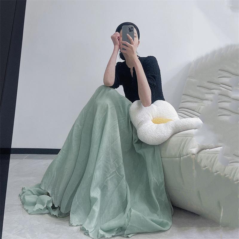 Минималистская хлопковая и льняная супердлинная струящаяся юбка, эластичная, с высокой талией, длинная юбка-сюрприз, юбка для путешествий и фотографий, женская юбка