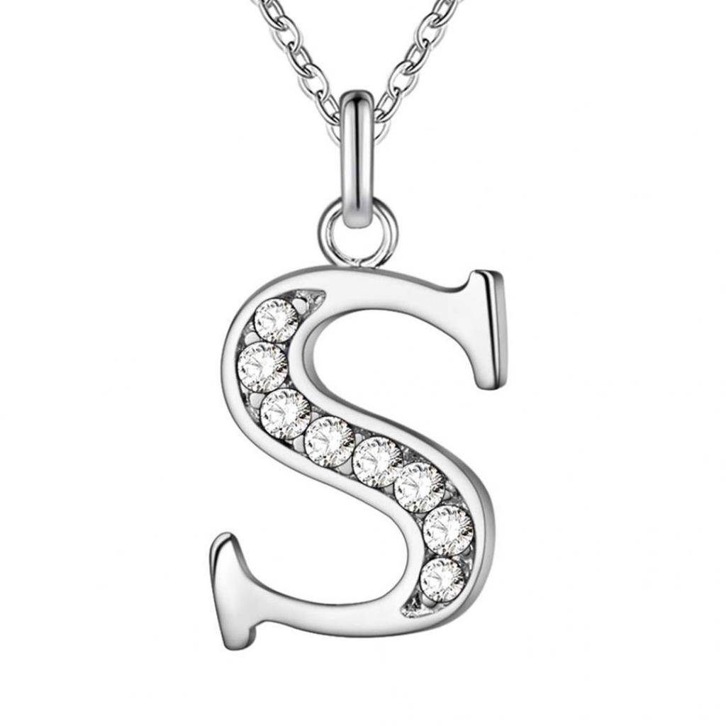 Simple Shiny Zircon 26 English Letters Pendant Women Men Thin Necklaces Jewelry MIT