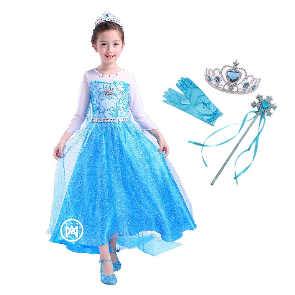 Princess Princess Kids 100cm [MANAMANA] Children's Dress, Dress, Dress, Tiara, Stick, Gloves, 4-Piece Costume, Blue, Girls, 100,