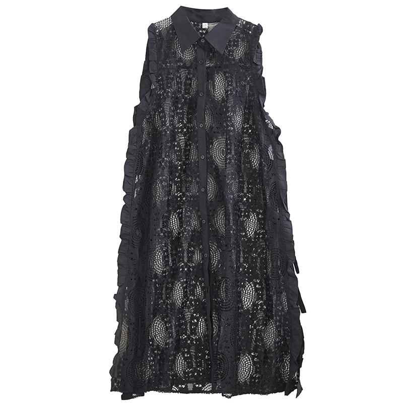 DIMANAF 2025 Новое летнее платье Женское Длинное Пляжное Платье-майка Без рукавов Базовая Мода Ажурные Футболки Повседневное Свободное