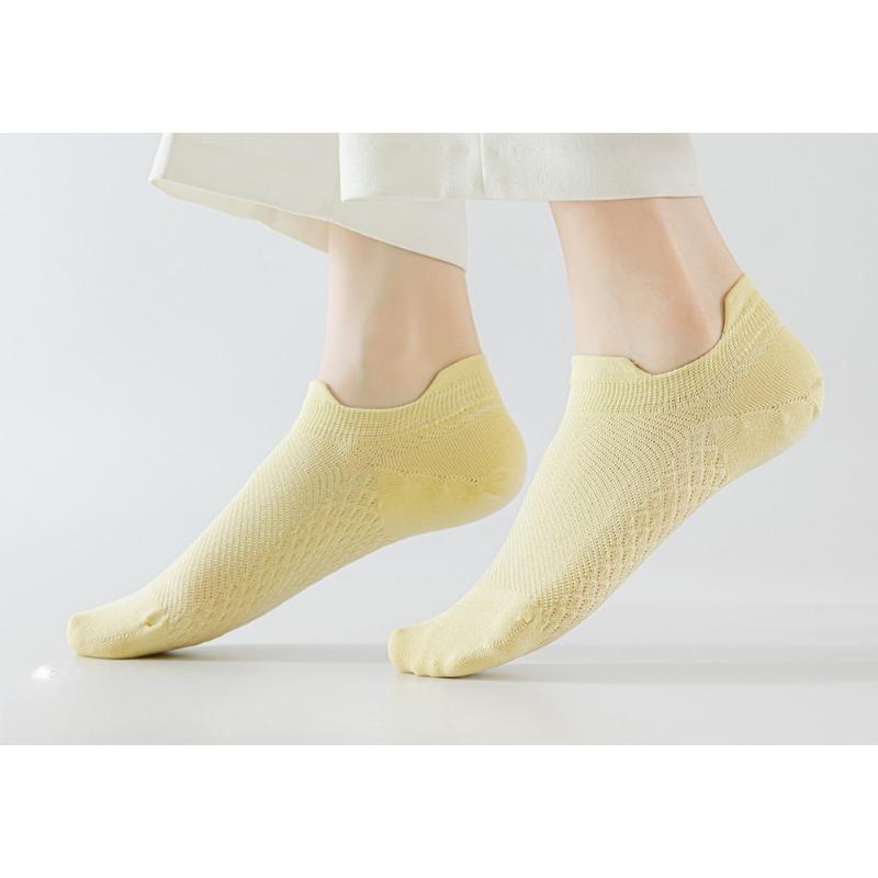 Женские носки без косточек, Сетчатые дышащие однотонные носки-лодочки, Антибактериальные и дезодорирующие носки из гребенного хлопка короткой длины, с защитой от соскальзывания на пятке