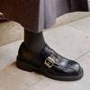2025 New British Thick-heeled Loafers Women's Retro Versatile Commuter Belt Buckle Black Small Leather Shoes Single Shoes