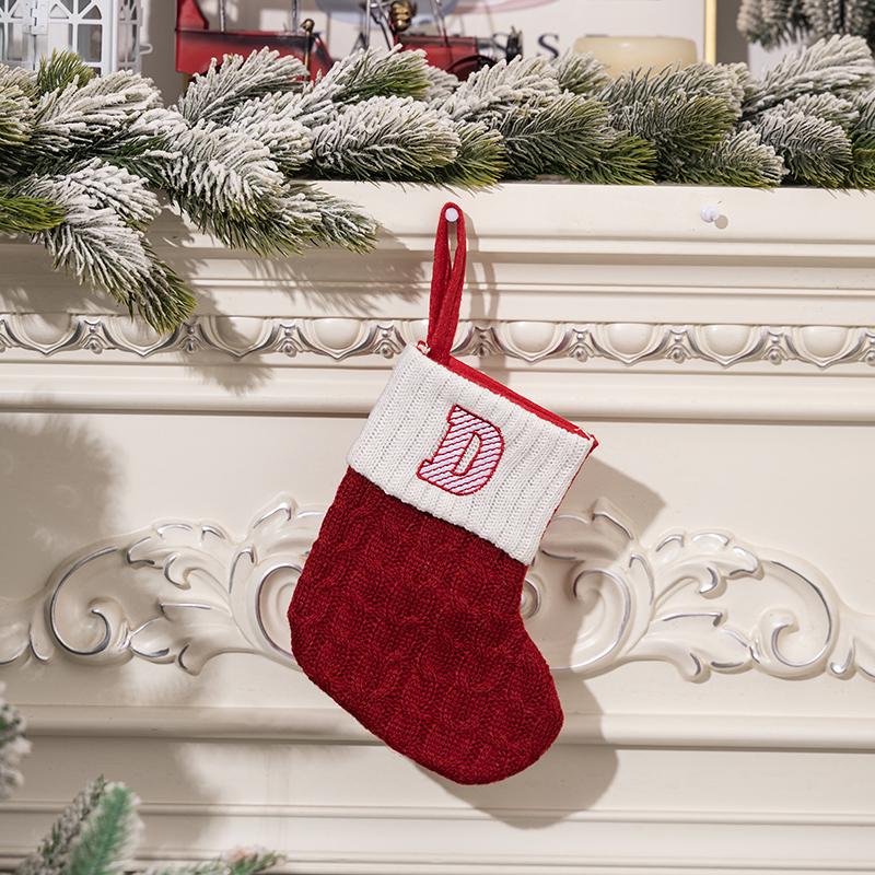 Creative Christmas Decorations Red Knitted Alphabet Embroidered Christmas Socks Color DIY Name Gift Socks