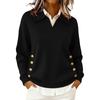 Women's Fashionable Casual Solid Color Button V-Neck Knitted Loose-fitting Sweater Top