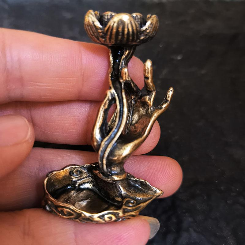1 Piece Small Buddha Hand Backflow Incense Burner Metal Sandalwood Copper Cone Censer Lotus Mini Home Decor Ornaments
