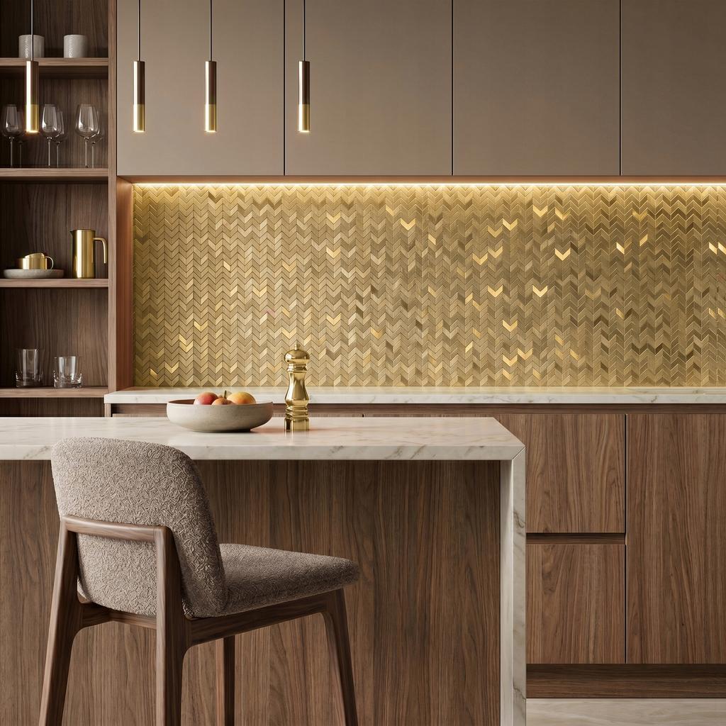 Mosaic Decorative Tile Brushed Gold Wall Self-Adhesive Glamour