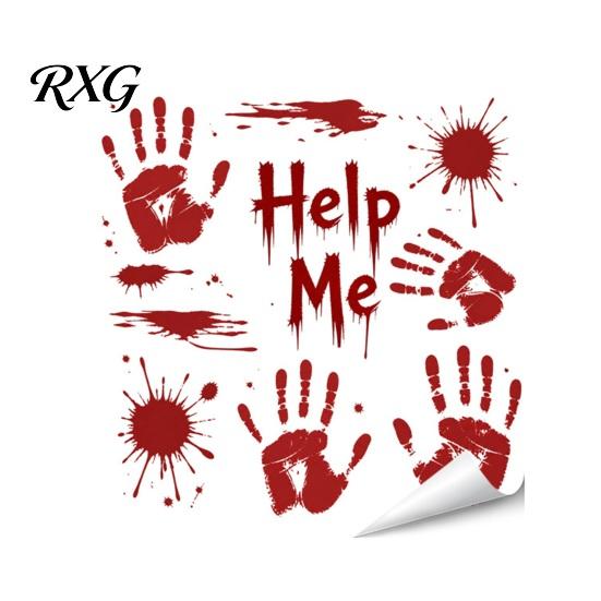 PVC Scary Footprint Decals Halloween Horror Stickers, with Spooky Handprints Footprints Printed, Self-adhesive Skeleton Wall Art Decals, for Party And