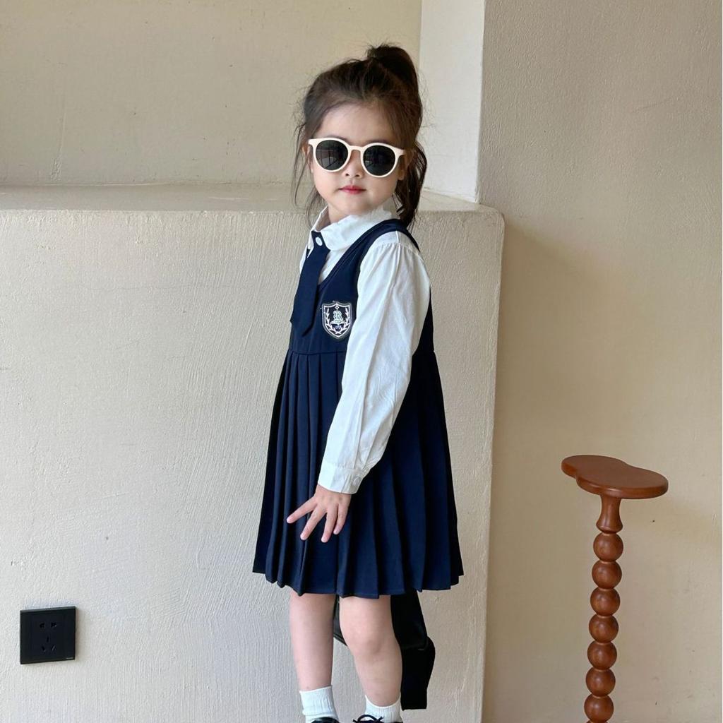 Весенне-осеннее детское платье в консервативном стиле, топ на бретелях, плиссированные платья + рубашка с длинными рукавами и вышивкой этикеток, официальная одежда для девочек, униформа